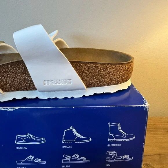 Birkenstock Franca Sandals in Patent White with Gold Buckles - Picture 3 of 11